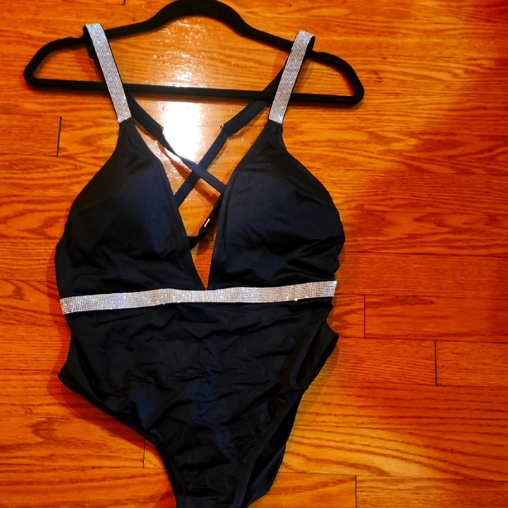 Black Swimsuit with Silver Accents